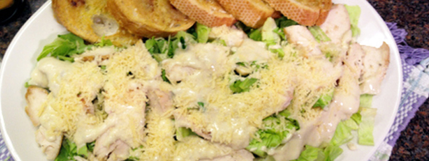 Caesar Salad with Grilled Chicken and Garlic
