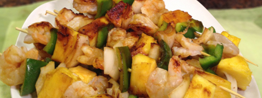 Shrimp and Pineapple Kebabs with Hot Sauce