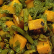 Asparagus and Sweet Potato Hash with Green Sauce