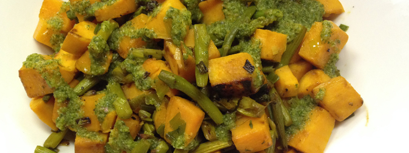 Asparagus and Sweet Potato Hash with Green Sauce