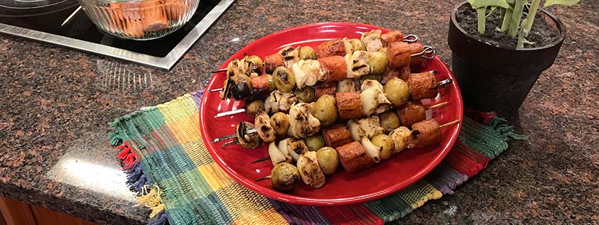 Sausage, Chicken and Potato Skewers