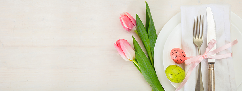 Easter table setting with pink tulips